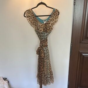 Blumarine Asymmetrical Leopard Dress with Teal Detail